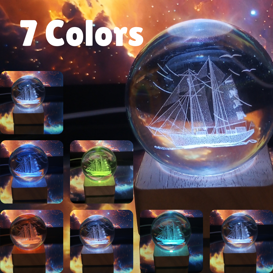 3D Moon & Ship Design Crystal Ball
