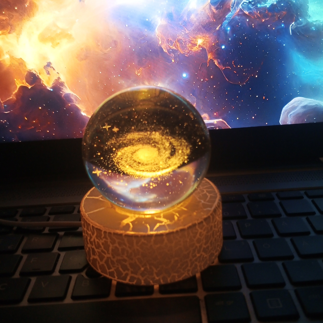 3D Moon & Ship Fire Crystal Ball