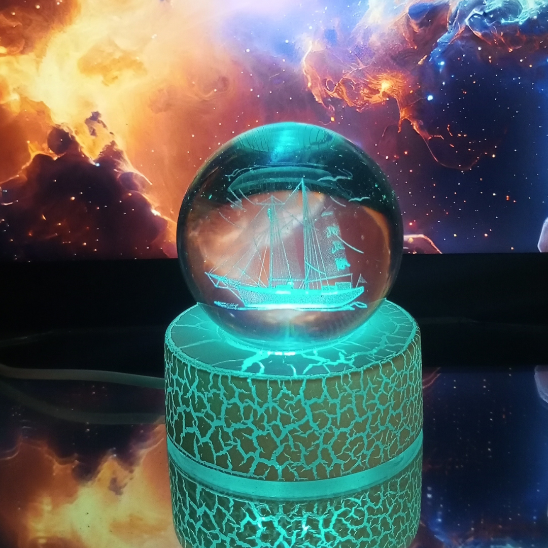 3D Moon & Ship Fire Crystal Ball