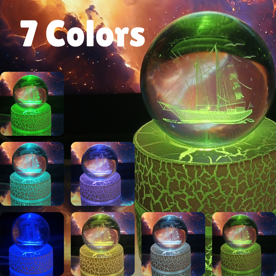 3D Moon & Ship Fire Crystal Ball