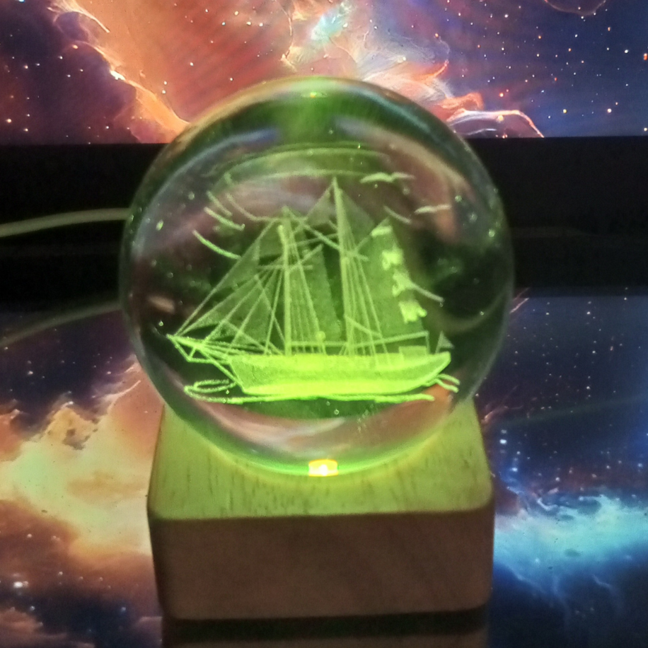 3D Moon & Ship Design Crystal Ball