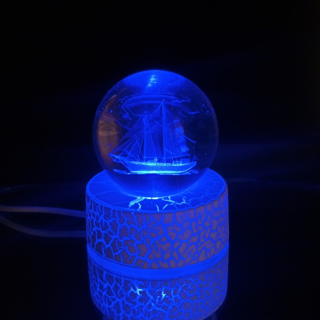 3D Moon & Ship Fire Crystal Ball