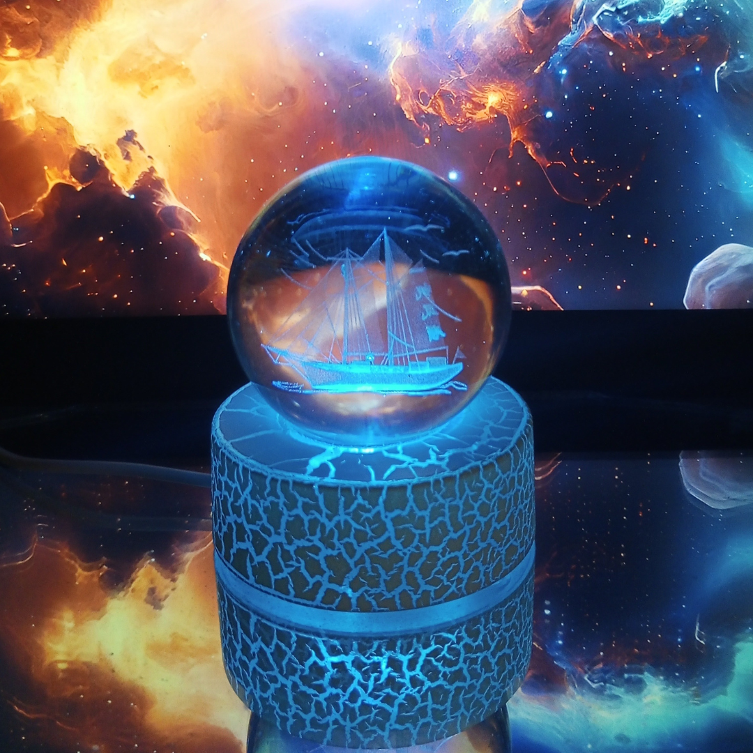 3D Moon & Ship Fire Crystal Ball